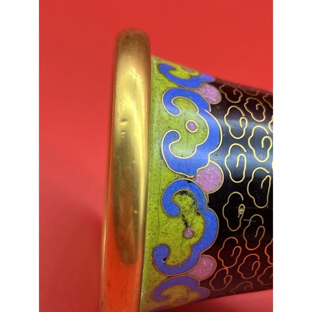 Vintage Chinese Cloisonne Enamel Vase Black Multicolor Flowers Butterfly 8.25